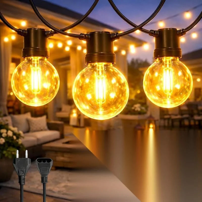Visita la tienda de M mimotec M mimotec – Guirnalda Exterior Cable Eléctrico 7, 5M, 25 Bombillas, Luz Cálida 2700K, IP44 Impermeable, Decoración para Terraza, Entrada, Patio y Jardín — Luces Navidad