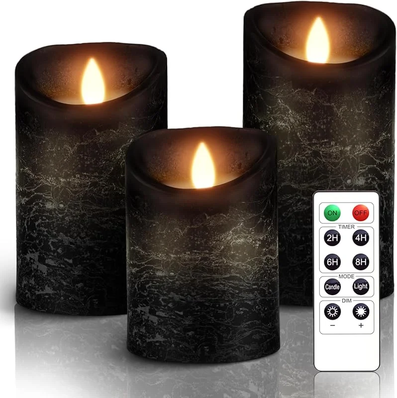 Visita la tienda de AiiBowy LED Velas Sin Llama [3 Piezas], Velas a Pilas, Cera Real, Llama Parpadeante, Control Remoto, Función de Temporización, para Navidad, Cumpleaños, Fiestas, Bodas (Negro) — Cena a la luz de velas