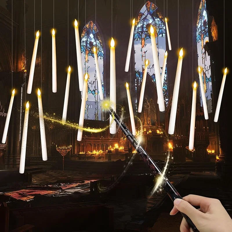Hengrongshen Velas Flotantes, 20 Piezas 28, 2 CM Velas Flotantes Har-ry Potter con Varita, Floating Candles para Decoración de Halloween, Velas Colgantes — Cena a la luz de velas