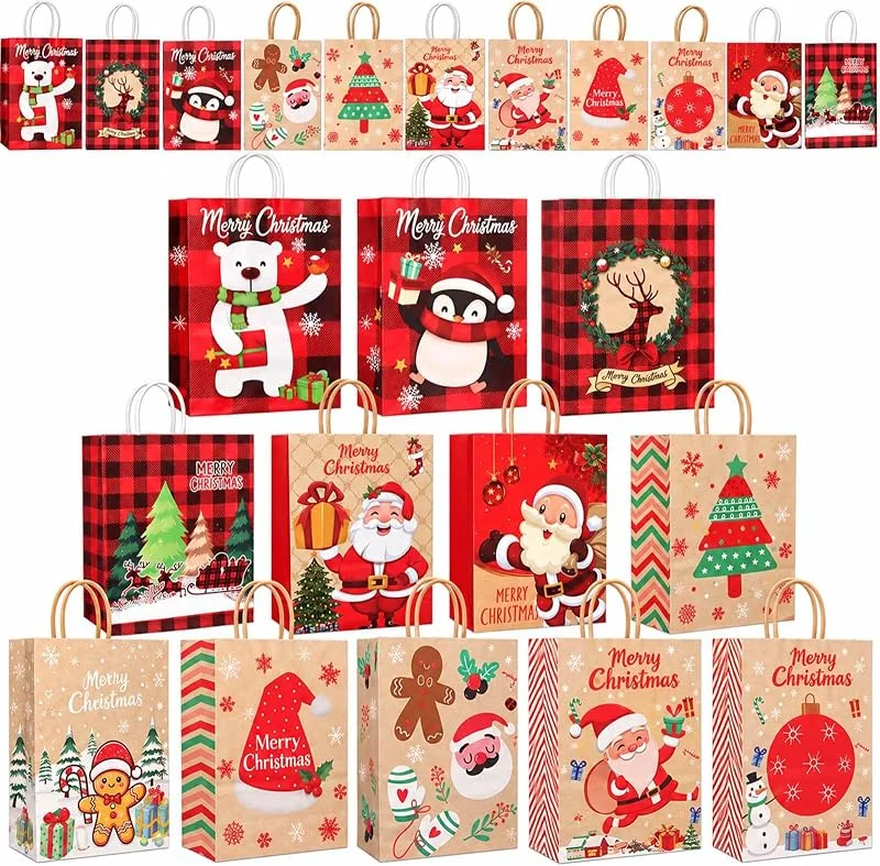 Verphysis 24 Piezas Bolsa Regalo Navidad, Bolsas de Navidad de Papel con Asa, 21x15x8cm — Envoltorio regalo