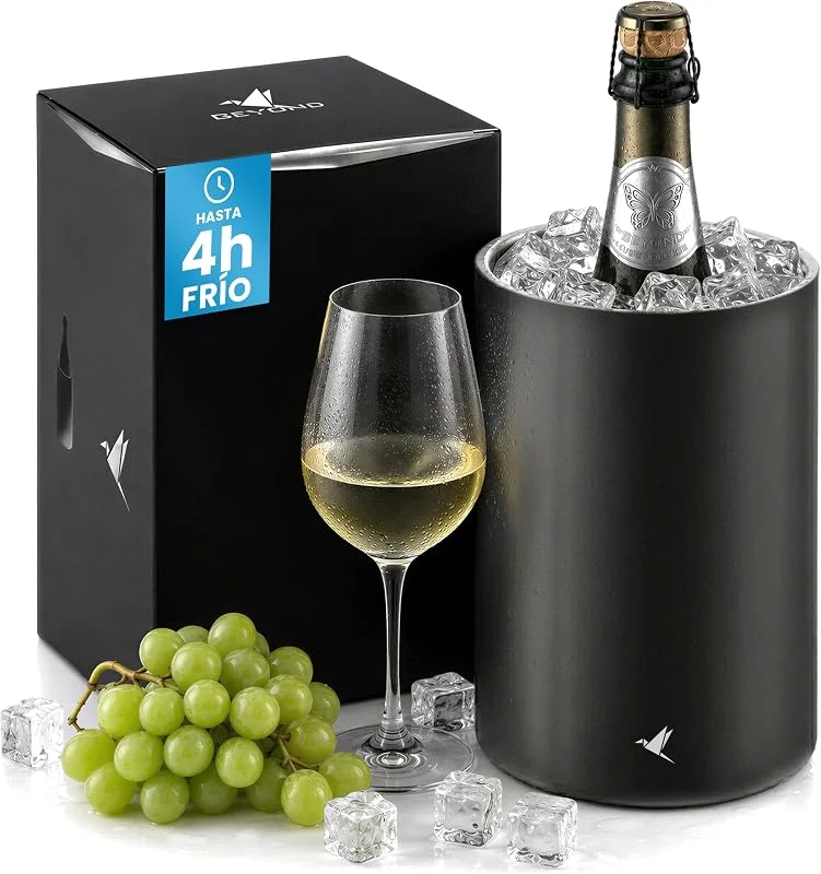 Beyond Enfriador de Botellas de Vino Acero Inoxidable para Champán y Cava, Cubitera para Cava de Doble Pared, Enfriador de Bebidas, Set de Regalo Hombre Mujer, Accesorio Vino, Idea de Regalo - Negro — Vino y mesa festiva