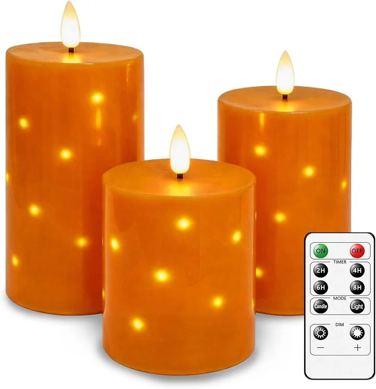 Visita la tienda de AiiBowy 3 Piezas Velas LED con Guirnalda de Luces, Vela a Pilas con Mando a Distancia y Temporizador, Cera Real, Vela LED Decorativa Sin Llama para Bodas, Fiestas, Festival (Naranja) — Luces Navidad