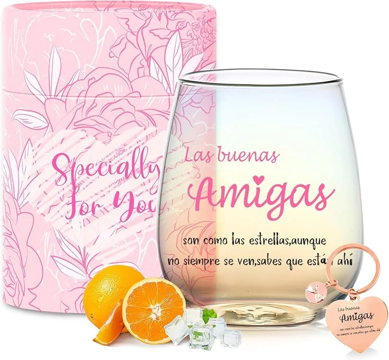 Yalucky Regalos Originales para Mujer Regalo Amiga Vasos de Cristal Agua 480ml Regalo de Cumpleaños para Mujer Vasos para Amigas, Hermanas o Novias Ideal para Agua, Cava y Champagne — Vino y mesa festiva