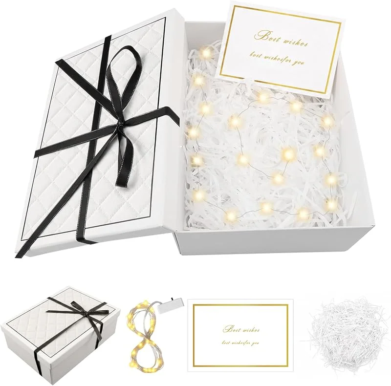 FICOFISE Caja Regalo, Caja para Regalo 25x18x8, 5cm Plegable con Tarjeta y Rafia — Envoltorio regalo