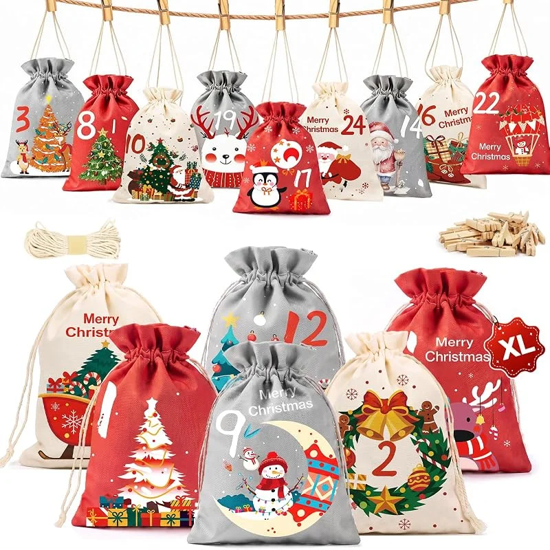 Visita la tienda de Nepfaivy Nepfaivy Calendario Adviento para Rellenar 2026, 24 Bolsas de Tela 15×20cm — Adviento y mesa