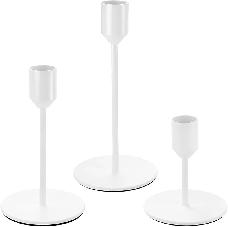 BOJIUKEJI 3 portavelas Blancos, portavelas, candelabros de Metal, 16, 5, 13, 5, 9cm, Vintage, para cenas a la luz de Las Velas, Bodas, Fiestas, decoración de Mesa (Forma de Cono) — Cena a la luz de velas