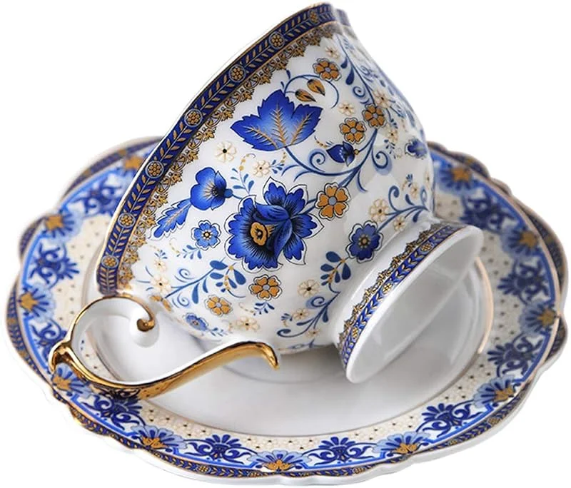 Visita la tienda de fanquare fanquare Vintage Taza de Té de Flores Azules China De Hueso, Juego de Taza de Café y Platillo de Porcelana, 200ml — Adviento y mesa