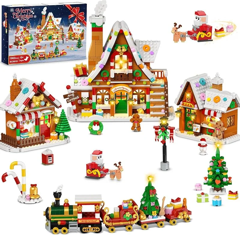 PLAXSOON Casa de Jengibre Pueblo Navideño Mini Kit con Luces — Decoracion Navidad
