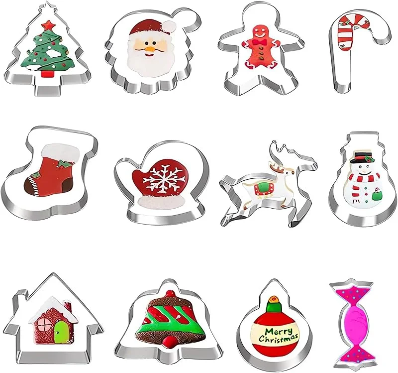 GUO-YING Juego de 12 Cortadores de Galletas Navidad, Moldes Galletas Navidad, Cortadores de Galletas NavideñAs Para Hornear Decoraciones de Pasteles (Molde navideño A) (Molde navideño A) — Hogar y cocina
