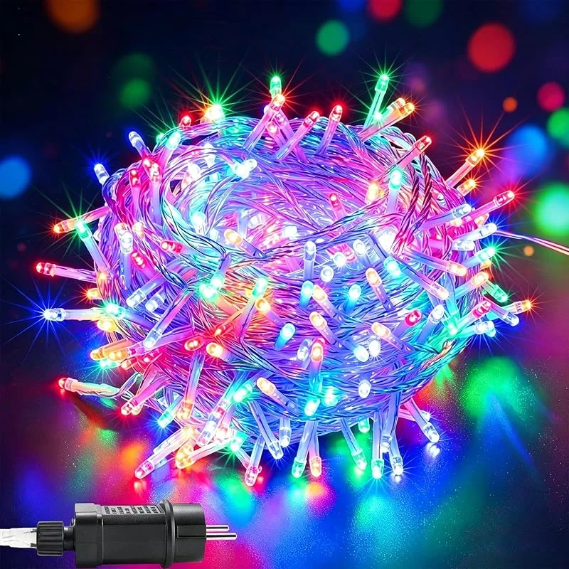MOLVCE Luces Navidad exterior 40m 320 LED arbol Navidad con 31V enchufe: temporizador, función de memoria, 8 modos, IP44 resistente al agua para fiestas Halloween Pascua jardín, colorido