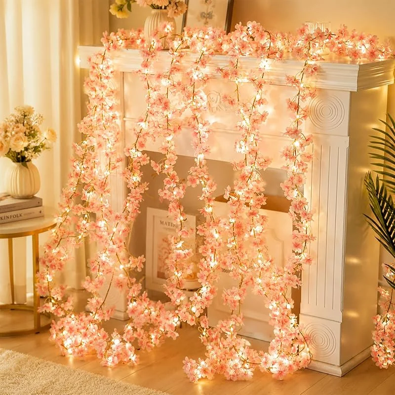 LuminaVerde 2 Metros 40 Piezas Cadena Luces Flor Cerezo, batería — Luces Navidad