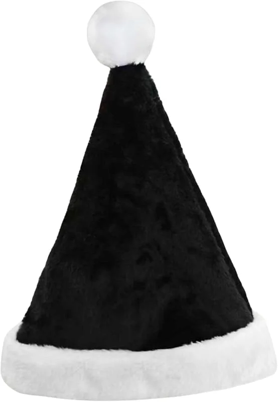 Lyivisk Gorro de Papá Noel para adultos, gorro de Papá Noel con borde de pelo grueso, material de felpa, para fiestas de Navidad y ocasiones festivas (negro) — Ropa Navidad