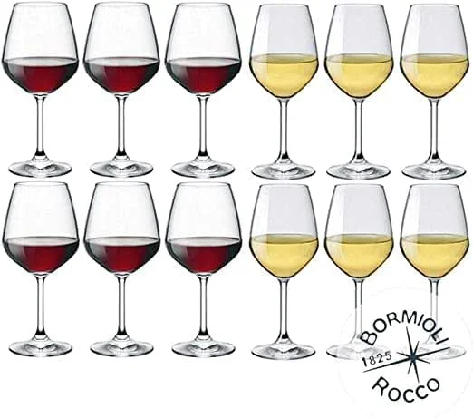 Bormioli Rocco EUPOSIA - Divino Juego de 12 Copas - 6x Vino Tinto 53 cl + 6x Vino Blanco 44 cl - Para Una Elegante Ouesta en Escena — Vino y mesa festiva