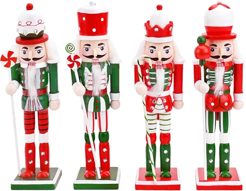Jodsen 4 Piezas 18cm Soldado Cascanueces de Madera de Navidad Grande Figuras de Marionetas Adornos Lujo Cascanueces de Navidad Adornos de Navidad para Decoración Tradicional Árbol de Navidad Regalo Festival — Decoracion Navidad