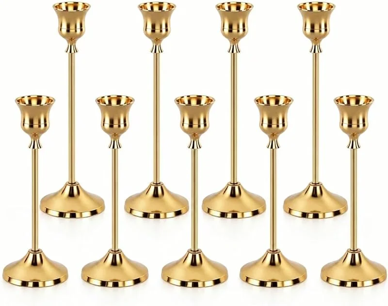 Aosiingarx 9 PCS Dorados Candelabros para Velas, Dorado Portavelas 19 x 7 cm — Cena a la luz de velas