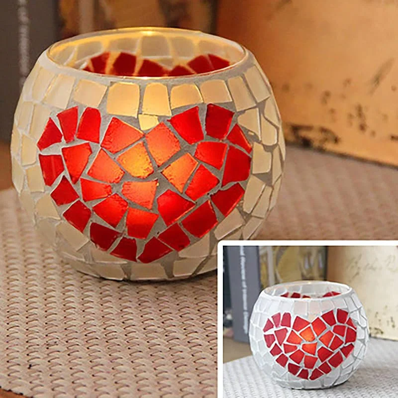 Wuuooei Portavelas Mosaico de Cristal Romántico - Candelabro para Velas de Colores, Redondo - Soporte para Decoración de Centro de Mesa de Banquete de Boda — Cena a la luz de velas