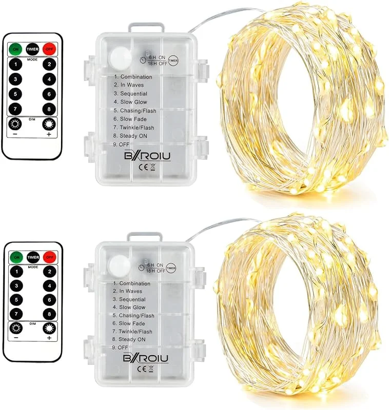 Visita la tienda de BXROIU BXROIU 2 x Guirnalda Luces a Pilas, 8 Modos, Control Remoto y Temporizador — Luces Navidad