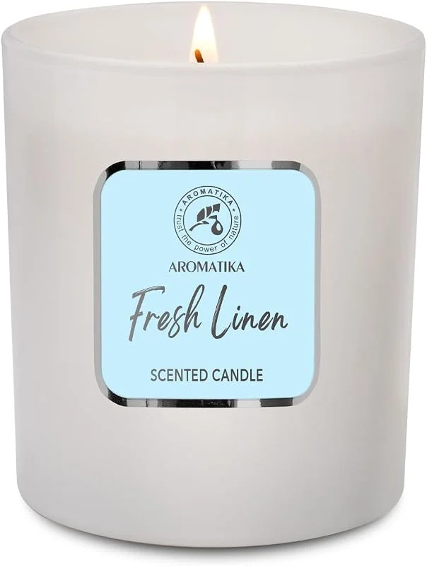 Visita la tienda de AROMATIKA Vela Perfumada Lino Fresco 200 g - Vela de Cera de Soja - Aroma Puro y Fresco - Fragancia para Hogar - Aromaterapia - Idea para Cumpleaños - Navidad — Cena a la luz de velas