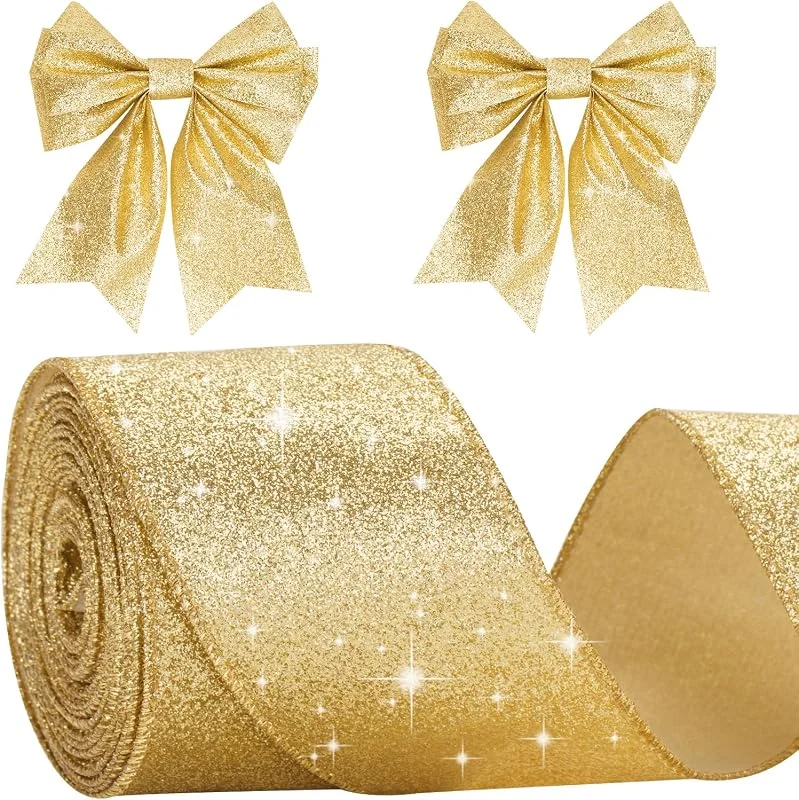 Visita la tienda de G2PLUS G2PLUS Cinta de Regalo Dorado, 60mmx10m Cinta Navideña Ancha Brillante — Envoltorio regalo