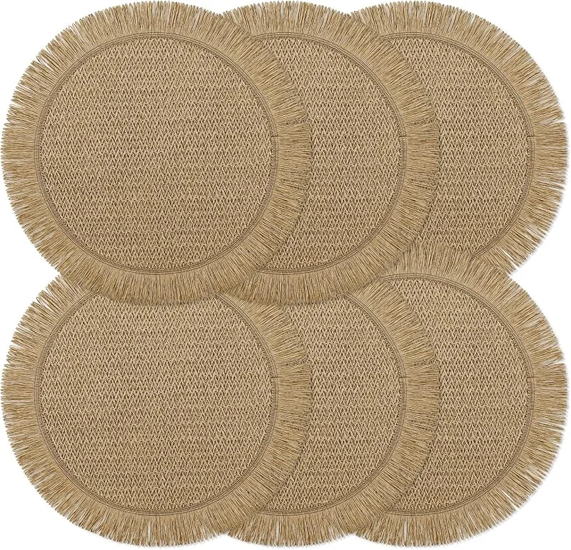Visita la tienda de fanquare Fanquare Boho Salvamanteles Papel Redondo 38cm Juego de 6, Rústicos Tejidos a Prueba de Decoloración, Trenzados para Casa, Cafetería o Eventos, Marrón — Hogar y cocina