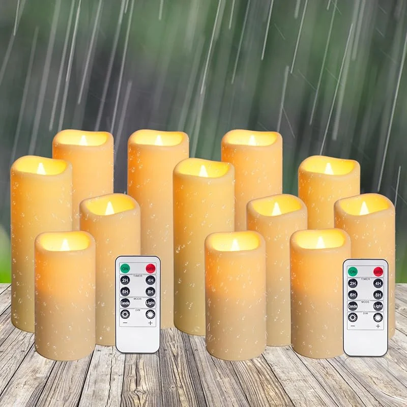 Auralome Velas LED Efecto Llama - 12 Velas A Pilas Electricas Temporizador Velas LED con Mando A Distancia Exterior Grandes Parpadeante Vela LED Impermeable para Cumpleaños Fiesta Festivales — Cena a la luz de velas