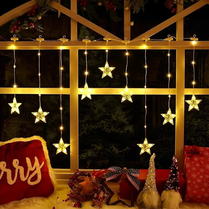 Visita la tienda de Ulinek Luces de 9 Estrella para Cortina de Navidad, 76 LEDs Cadena Luces — Decoracion Navidad