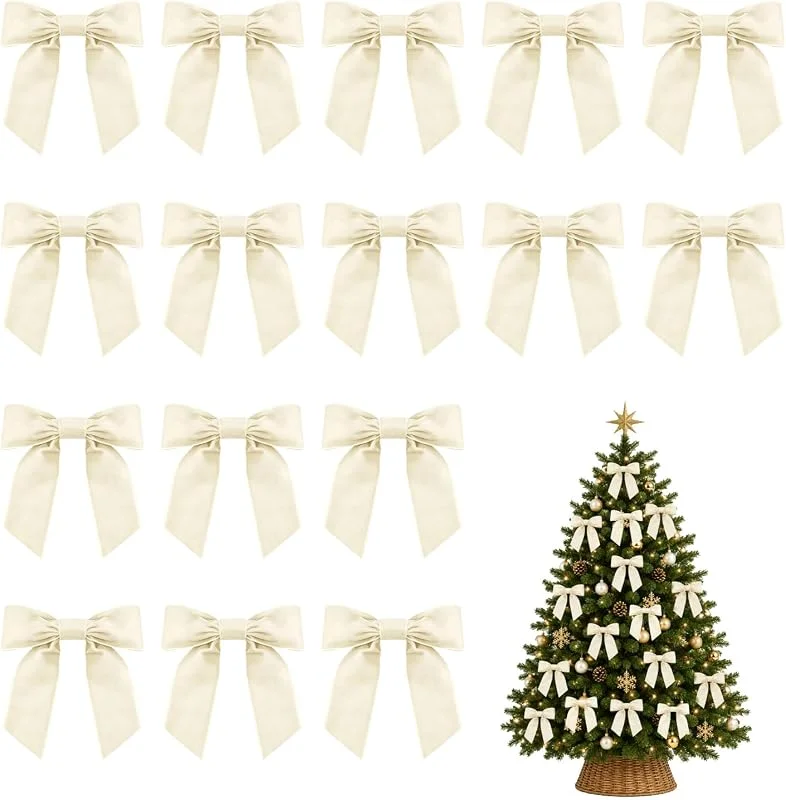 BCHNR 16 Lazos de Terciopelo para Árbol de Navidad, Beige, Cinta 3.2cm — Envoltorio regalo