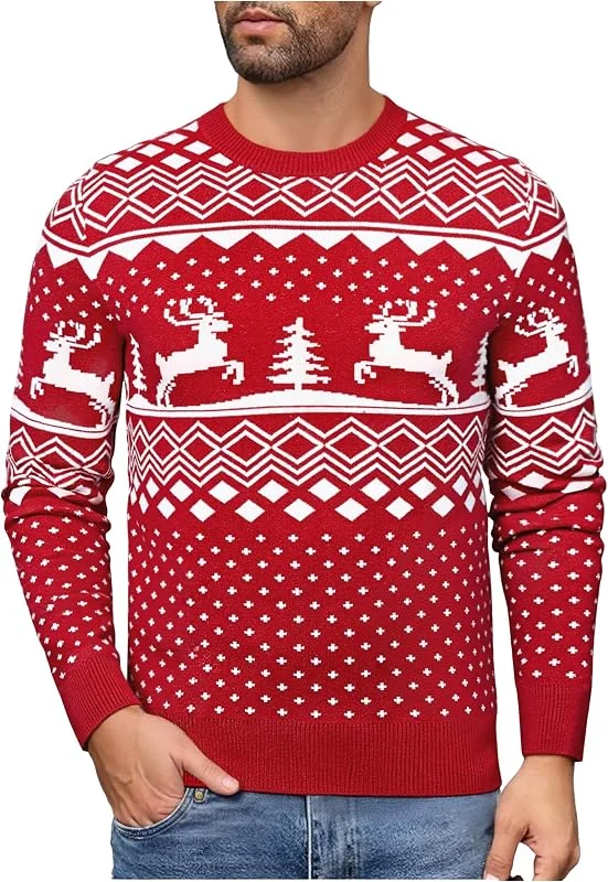 Visita la tienda de Jahetuul Jersey Navidad Hombre de Punto con Reno y Árbol — Ropa Navidad