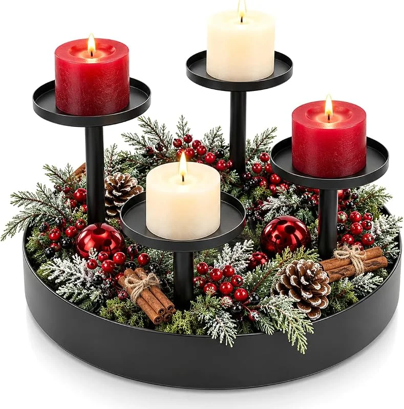 HUCHQIAI Portavelas corona de Adviento, candelabro para velas de varilla — Adviento y mesa