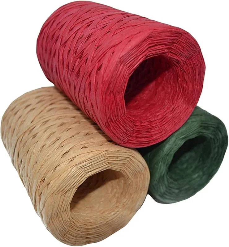Mienocol 3 rollos de cinta de papel de rafia mate de Navidad de 100 m, cinta de papel de rafia natural rojo verde para envolver regalos — Envoltorio regalo
