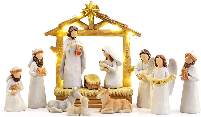 Ysislybin Figuras de Belén de Navidad, 12 Piezas Juego de Figuras de Belén Figuras Religiosas Tradicionales Hechas a Mano del Nacimiento de Jesús para Mesa — Decoracion Navidad