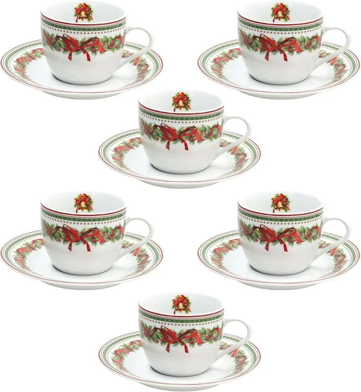 Visita la tienda de Tognana Tognana, Set de 6 tazas de té con plato 220 cc Christmas Eve, Porcelana, Multicolor — Adviento y mesa