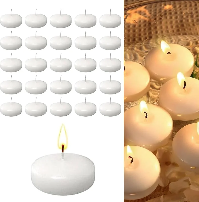 Shirene Velas Flotantes, 20 Piezas 3, 7 cm Velas de Natación Grande de Parafina Larga Duración de la Quema Hasta 1.5 Horas sin Humo y Inodoro para la Boda Decoración Romántica Decoración — Cena a la luz de velas