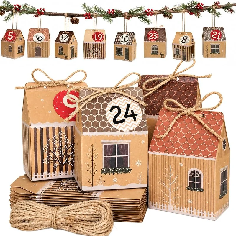 Bstalpine Calendario de Adviento para rellenar, 24 cajas de casas, set de bricolaje — Adviento y mesa