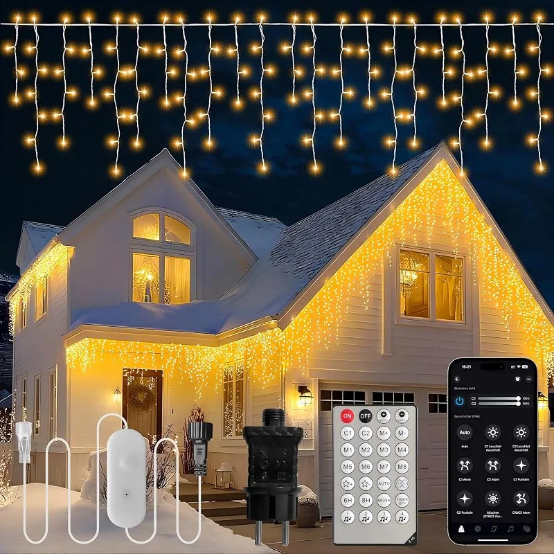 Gliztech 30M Cascada Luces Navidad Exterior con App (Blanco Cálido)