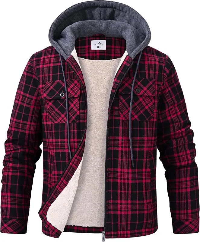 Visita la tienda de PrimeCrest Chaqueta Polar Hombre Invierno Cuadros Leñador con Capucha — Ropa Navidad