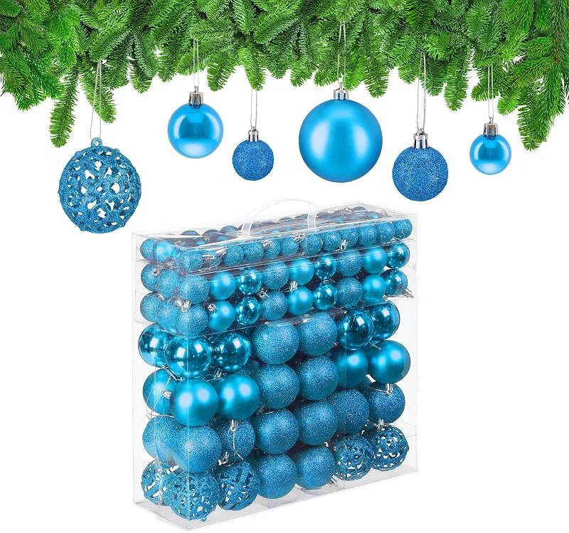 Visita la tienda de Relaxdays Relaxdays 150 Bolas Árbol Navidad, Decoración Navideña Mate, con Brillantina, Relucientes, de 3, 4 y 6 cm Ø, Petróleo — Decoracion Navidad