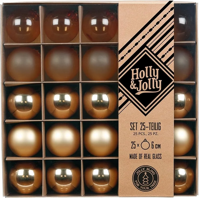 Holly & Jolly - Bolas de Navidad Brocade Gold Flow, 25 Unidades — Decoracion Navidad