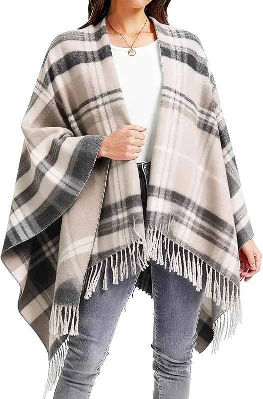 Visita la tienda de Rayson Poncho Mujer Invierno otoño Punto de Gran Tamaño Bufanda Manta Frente Abierto con Borla Diseño Envolvente Estampado a Cuadros Elegante Suéter Cardigan Suave Manta para Señoras — Ropa Navidad