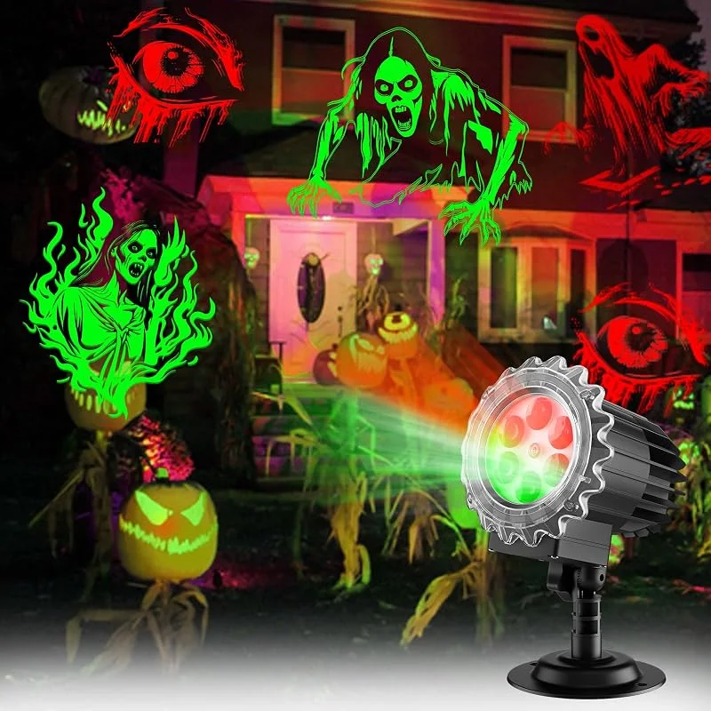 Visita la tienda de MATEPROX MATEPROX Proyector de Halloween Exterior Impermeable, Luz LED con Figuras 3D de Fantasmas y Calaveras, Decoración de Terror para Jardín Casa Fiesta Noche de Brujas — Luces Navidad