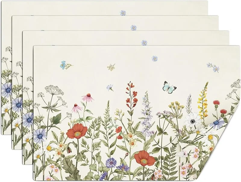 Visita la tienda de comfoyar comfoyar Juego de 4 Manteles Individuales Flores Silvestres de Primavera, Salvamanteles Individuales de Manteles Hierbas Antiguas Silvestres Lino para Cocinas Decoración de Mesas para Fiestas 30x45cm — Hogar y cocina