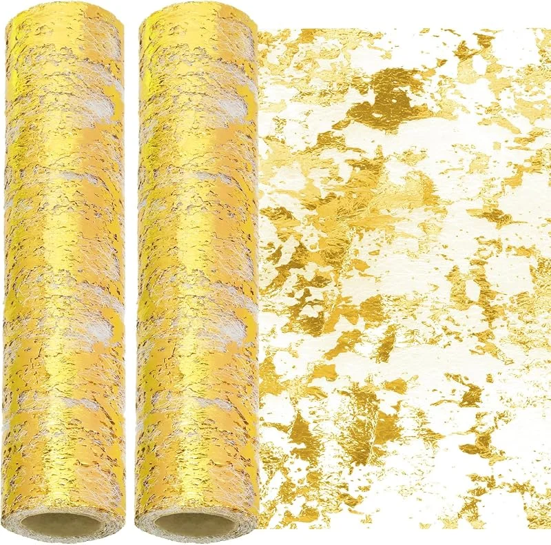 Swpeet 2 Piezas Camino de Mesa de Lentejuelas Doradas con Purpurina de 11 x 108 Pulgadas, Rollos de Decoración de Malla Fina Metálica con Purpurina Dorada, Camino de Mesa Dorado, Malla Fina Metálica — Hogar y cocina
