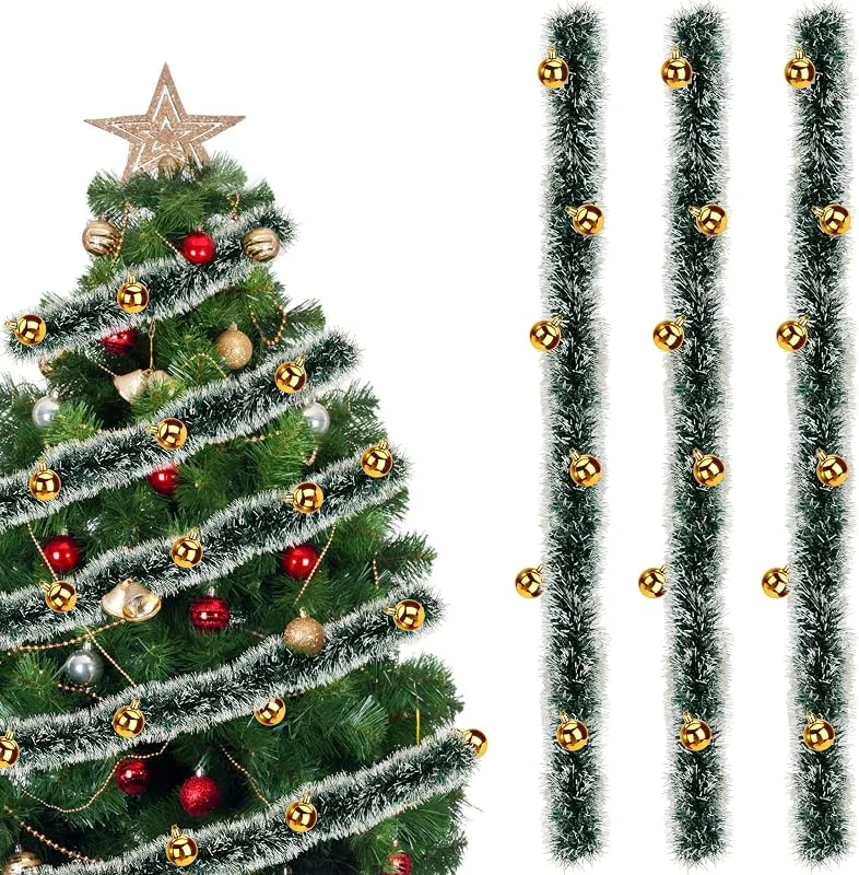 Songella 6M Guirnalda de Artificial Navideña con 18 Piezas Bolas Dorada — Decoracion Navidad