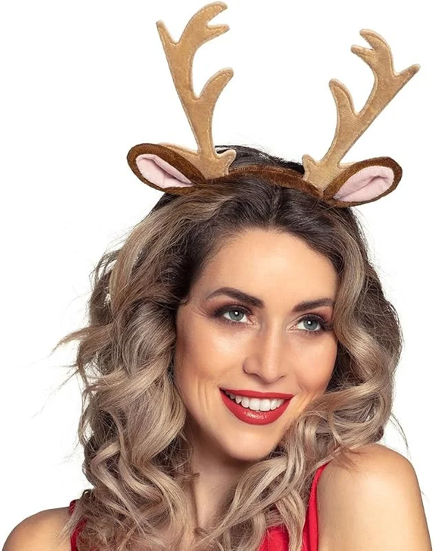 Boland 13442 - Diadema de reno, tiara con orejas y cuernos, ciervo, tocado de Navidad, disfraz, carnaval, fiesta temática — Ropa Navidad