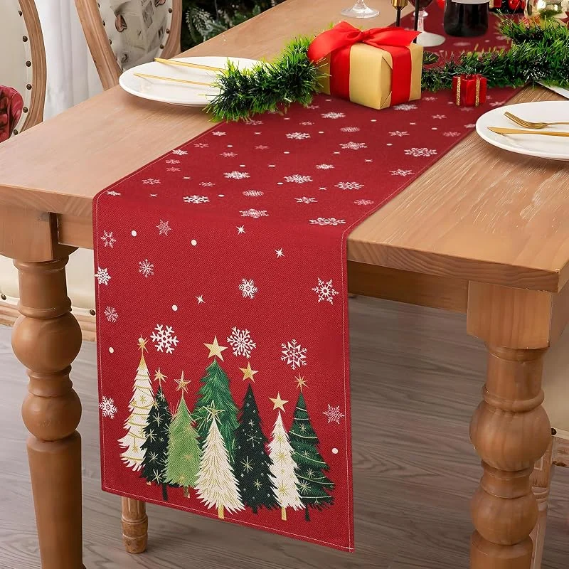 Serento Camino de Mesa Navideño Rojo de 40 x 140 cm, con Árboles de Navidad y Copos de Nieve, Ideal para Navidad, Decoración Rústica para Cocina, Comedor, Interior y Exterior, Ideal para Cenas (Rojo) — Hogar y cocina