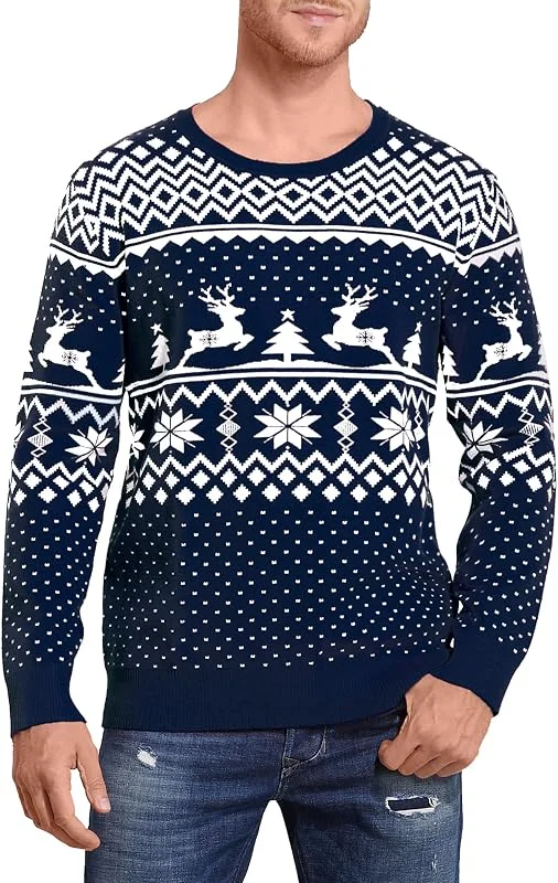 VEOMRI LUKCH Suéter de Navidad para mujeres y hombres, reno, copo de nieve, suéter festivo de punto, cuello redondo, manga larga, suéter de invierno — Ropa Navidad