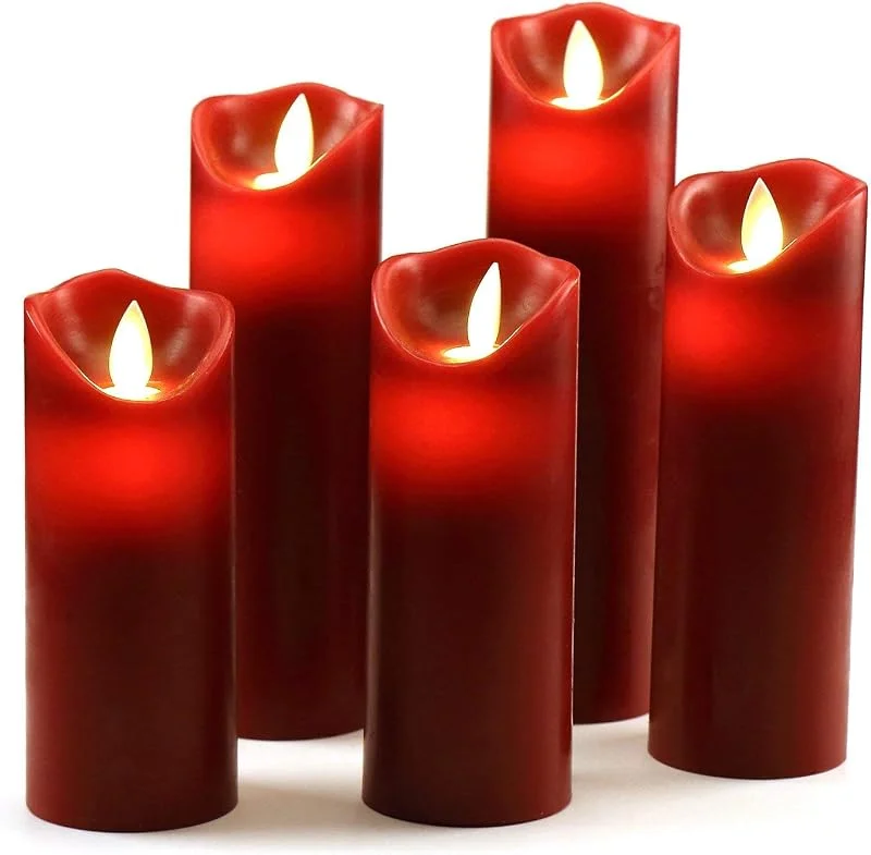 Visita la tienda de OSHINE OSHINE Velas sin Flama- Parpadeo sin Flama conjunto Velas Decorativas- : 5.5", 6", 6.5", 7"y 8" clásico Pilar cera real con movimiento Flame & LED 10 teclas de control remoto-2, 4, 6, 8 horas Timer（Rojo） — Luces Navidad