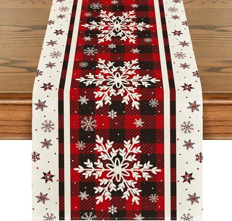 BUKYCAT Camino de Mesa Navidad Rojo, 183 * 33cm Decoracion Mesa Navidad Mantel, Copos de Nieve Camino de Mesa Navideño，A — Hogar y cocina