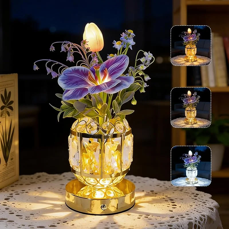 BVI BOOMERVIVI Lámpara De Mesa Tulipa, 3 Colores Lámpara De Noche Táctil De Cristal Con Vaso De Intensidad Variable, Lámpara De Escritorio Recargable Inalámbrica, Regalo Romántico Para Mujer Mamá — Cena a la luz de velas