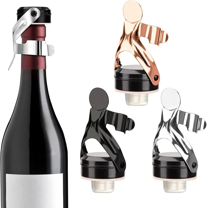 Songella Tapón para Botellas de Vino Tapón de Champán de Acero Inoxidable con Palanca 3 Piezas Plata Oro Rosa Negro para Vino Champán — Vino y mesa festiva
